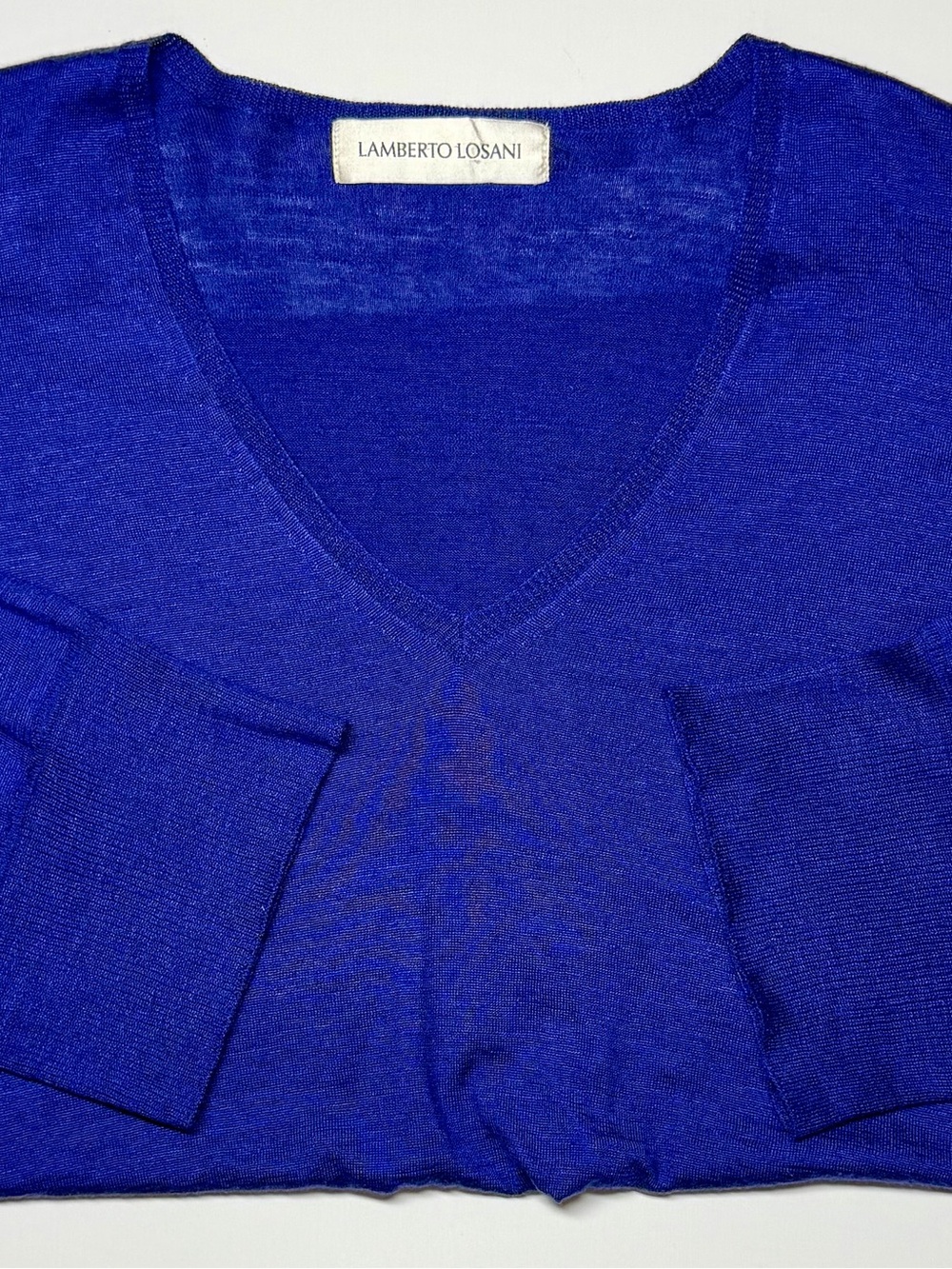 Lamberto Losani Italy Royal Blue V‑Neck Sweater Women’s 48 Silk Linen Luxury Kni